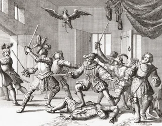 John y Alexander Ruthven, intentando secuestrar o matar a James VI de Escocia