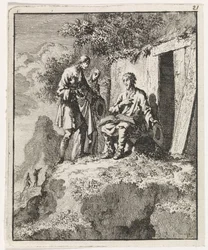 Ermitaño visitado por dos figuras