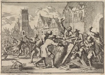 Motín en Dordrecht en el que la gente destruye una imagen de Cornelis de Witt, 1672