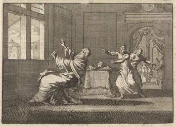 El Papa Inocencio XII cae hacia atrás desde la ventana del Quirinal poco después de su elección, 1691