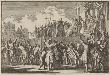 Escena callejera en Aberdeen burlándose de la religión católica, 1689