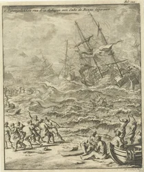 Naufragio en el Cabo de Buena Esperanza, 1693 El choque de tres barcos en Cabo de Bonne Esperance (título sobre el objeto)