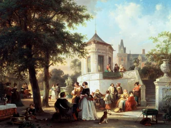 La fiesta del jardín 1854. Peinture de Jan Michiel Ruyten (1813-1881 Belga) Collection privee
