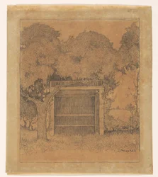 Cenador de jardín bajo dos árboles