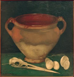 Olla de cerámica con pico de garza