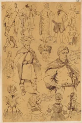 Skarbczyk. Vierzehn Personen: Männer und Frauen in Kostümen aus dem XIII., XV., XVI., XVII. und XVIII. Jahrhundert