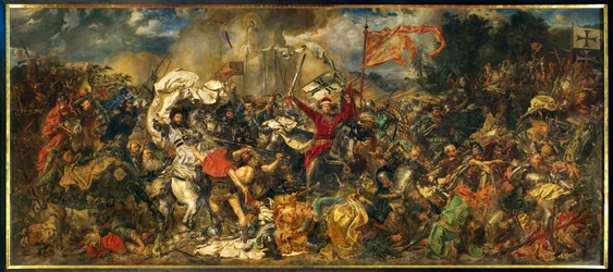 La batalla de Grunwald, en la que un ejército polaco-lituano, dirigido por el rey polaco Wladyslav II Jagiello ... (pintura sobre lienzo)