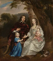 Govert van Slingelandt (1623-90), señor de Dubbeldam. Con su primera esposa Christina van Beveren y sus dos hijos