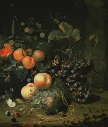 Naturaleza muerta con frutas y flores