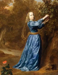 Retrato de una niña recogiendo uvas