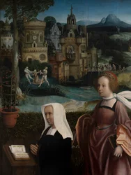 Detalle de Donante con San Nicolás y Esposa del Donante con Santa Godeliva, c.1515-21 (óleo sobre tabla)