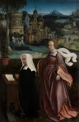 Detalle de Donante con San Nicolás y Esposa del Donante con Santa Godeliva, c.1515-21 (óleo sobre tabla)
