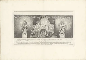 Parte trasera de la sala con la majestad del príncipe Guillermo IV, 1751 Fond de la sale dessiné Geometriquement (...) / Meetkonstige Afteekeninge de la parte posterior Zijde der Zale con el Cieraden soodanigh como los de den Hr. Delage Leuit. Col: Ingen.r