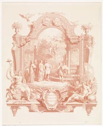 Representación alegórica con motivo del matrimonio de Arnout van Citters y Sara Jacoba Ockerse
Crescite heroum soboles (título en el objeto)
