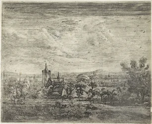 Vista del pueblo con una iglesia