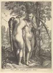 Diana y una ninfa frente a un árbol Diana y sus ninfas (título de la serie)