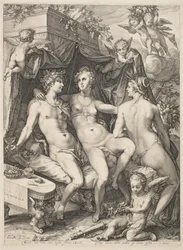 Venus en un sofá entre Baco y Ceres