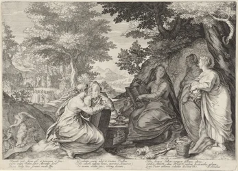 Cinco Vírgenes Sabias en un Paisaje con la Predicación de Juan Bautista Parábola de las vírgenes sabias y necias (título de la serie)