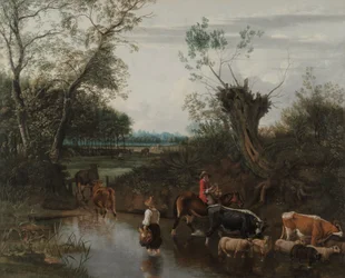 Campesinos cruzando un arroyo, c.1670 (óleo sobre lienzo)