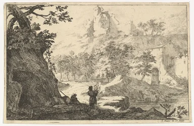 Paisaje con ruinas de un castillo en una colina