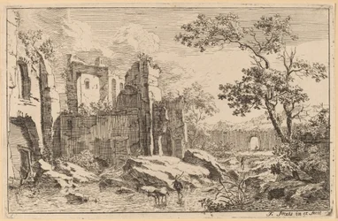 Hombre y buey en un río