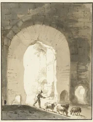 Pastor cerca de las ruinas