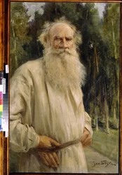 Retrato de Leon Tolstoy (1828-1910), escritor ruso (Retrato del autor Leo N. Tolstoy). Pintura de Jan Styka (1858-1925)