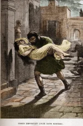 Ursus llevó a Lygie en suburre (capítulo X) ilustración de JAN STYKA (1858-1925) para la novela "Quo Vadis" de Henryk Sienkiewicz.