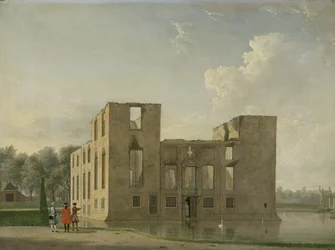 Vista trasera del castillo de Berckenrode en Heemstede después del incendio
Castillo de Berkenrode, Heemstede, después del incendio del 4-5 de mayo de 1747: Vista trasera
