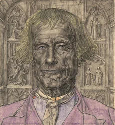Retrato de un viejo campesino frente a una catedral, 1904