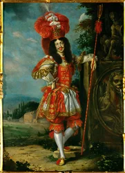 El emperador Leopoldo I en traje de teatro, probablemente durante una obra de pastores, " La Galatea " (cobre)