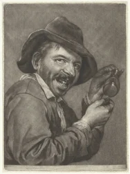 Hombre con un vaso vacío (el Gusto) Los cinco sentidos (título de la serie)