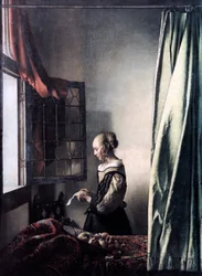 Joven leyendo una carta junto a una ventana abierta, h. 1657