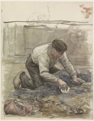 Granjero, de rodillas