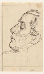 Retrato de hombre con los ojos cerrados, perfil hacia la izquierda
