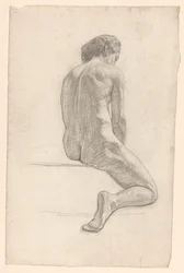 Desnudo femenino sentado, visto desde atrás