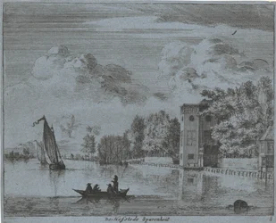 Vista de la granja Savenhout en Haarlem El Hofstede Sparenhout (título sobre el objeto) Paisajes del área de Haarlem (título de la serie) Gesigten fuera de Haarlem, Hecho por. JVV (título de la serie en el objeto)