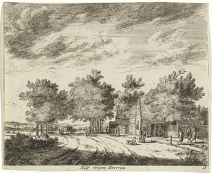 Paisaje a mitad de camino Pesando la mitad de Overveen (título sobre el objeto) Paisajes del área de Haarlem (título de la serie) Gesigten fuera de Haarlem, Hecho por. JVV (título de la serie en el objeto)