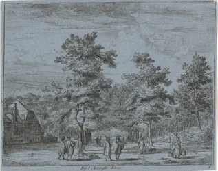 Figuras que caminan en una avenida arbolada En el Menniste Bosie (título sobre el objeto) Paisajes del área de Haarlem (título de la serie) Gesigten Buijten Haarlem (título de la serie)