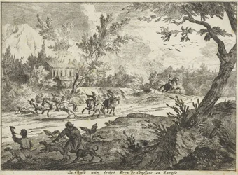 Caza de lobos en Conflans, Saboya La Chasse aux Loups Prez de Conflans en Savoije (título sobre el objeto) Rostros en Saboya (título de la serie)