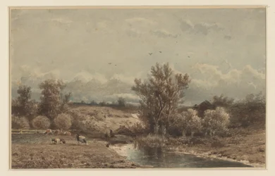 Paisaje con río y vacas