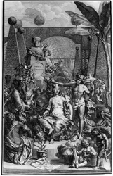 Frontispicio de "Hortus Cliffortianus" de Charles Linne (Carl von Linne, Linneo 1707 - 1778), naturalista sueco. 1737. Grabado por Jan Wandelaar (1690-1759). Colección privada.
