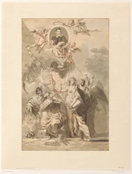 Diseño del frontispicio para Edward Simson, Chronicon Catholicon