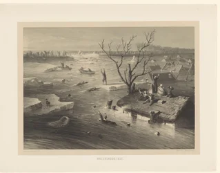 Brecha de dique y granjas inundadas inundación. 1855 (título sobre objeto)