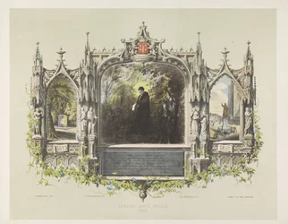 Placa conmemorativa de Laurens Coster en las festividades que rodearon la inauguración de la estatua en Haarlem, 1856 Laurens Jansz. Coster 1423 (título sobre objeto)