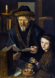 Alegoría de invierno, el filósofo y el niño pequeño - Pintura de Jan Woutersz Stap (1599-1663), - Óleo sobre madera, 84,5x59,5 - Colección privada