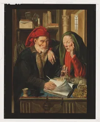 Los cambistas (óleo sobre tabla)