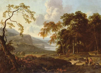 Una partida de caza en un paisaje clásico, c.1672-77