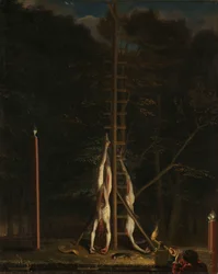 Los cadáveres de los hermanos De Witt
Los cadáveres de los hermanos de Witt, Jan y Cornelis, colgados en el Groene Zoodje en el Vijverberg, La Haya, 1672