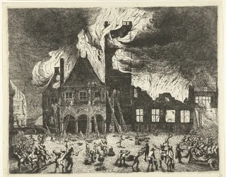 El incendio del Viejo Ayuntamiento de Ámsterdam, 1652
Imagen del antiguo ayuntamiento de Ámsterdam quemado el 7 de julio de 1652